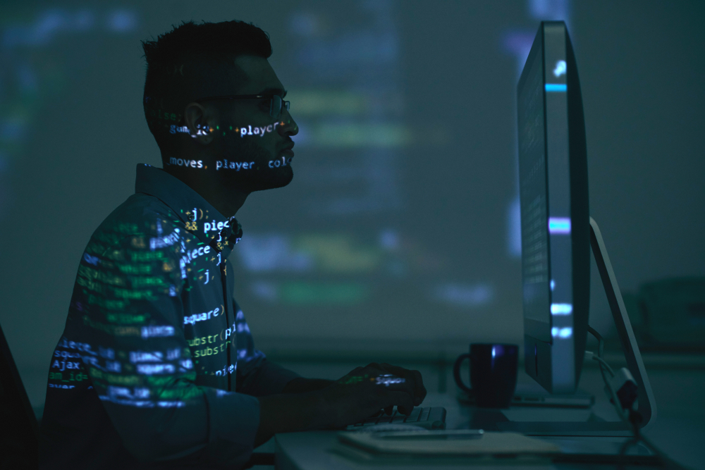 Projection,Of,Programming,Code,On,Indian,Software,Developer